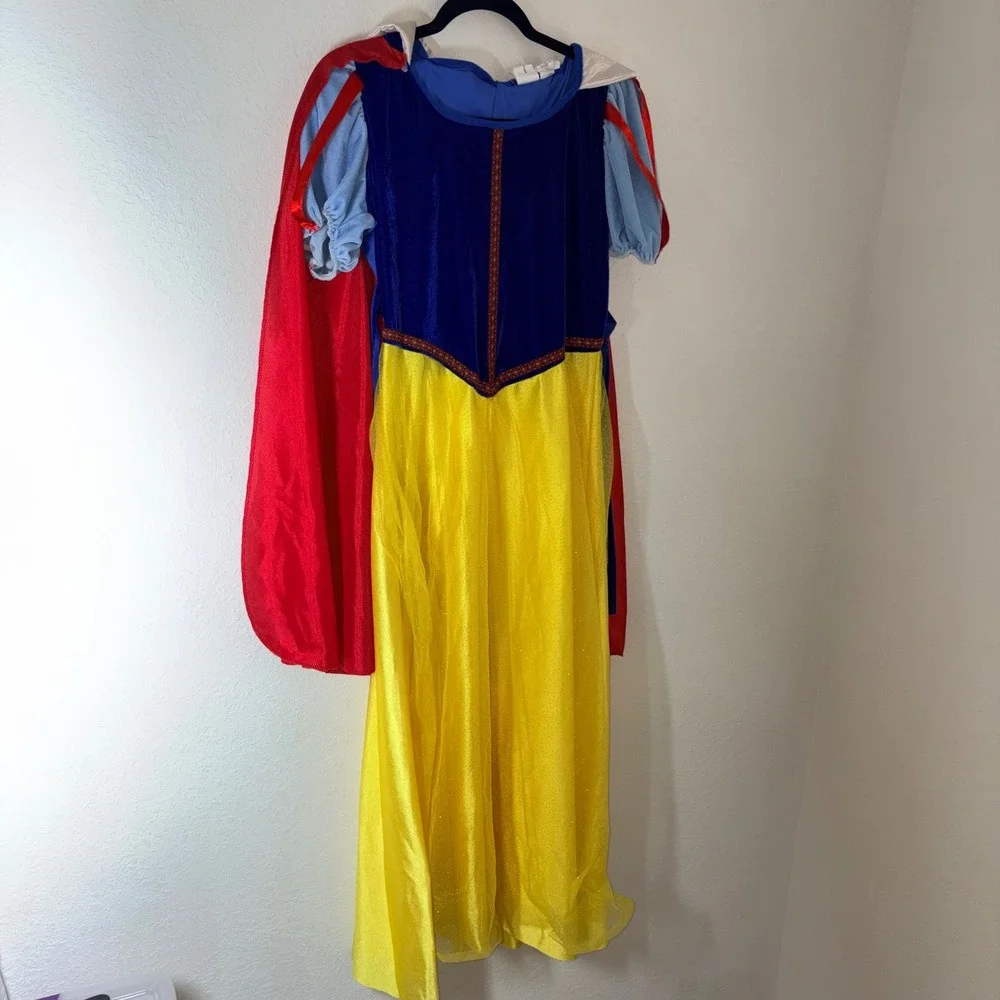 Disney Snow White Costume Dress Kids age 12 / 14 Blue Yellow  Attached Cape